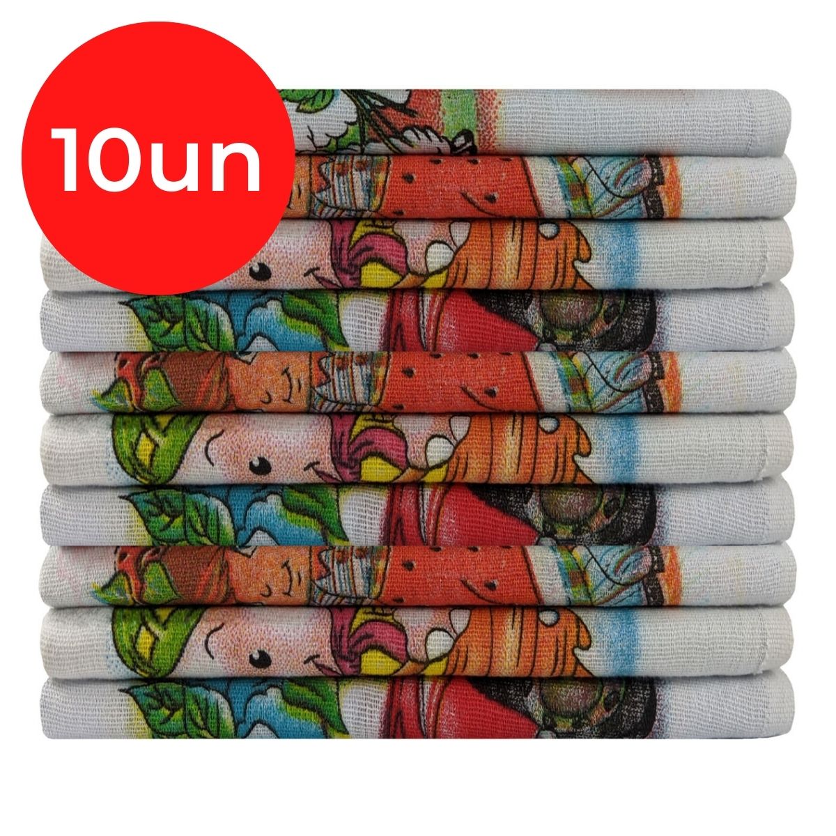 Pano de Prato Estampado com Bainha Kit Com 10 Peças