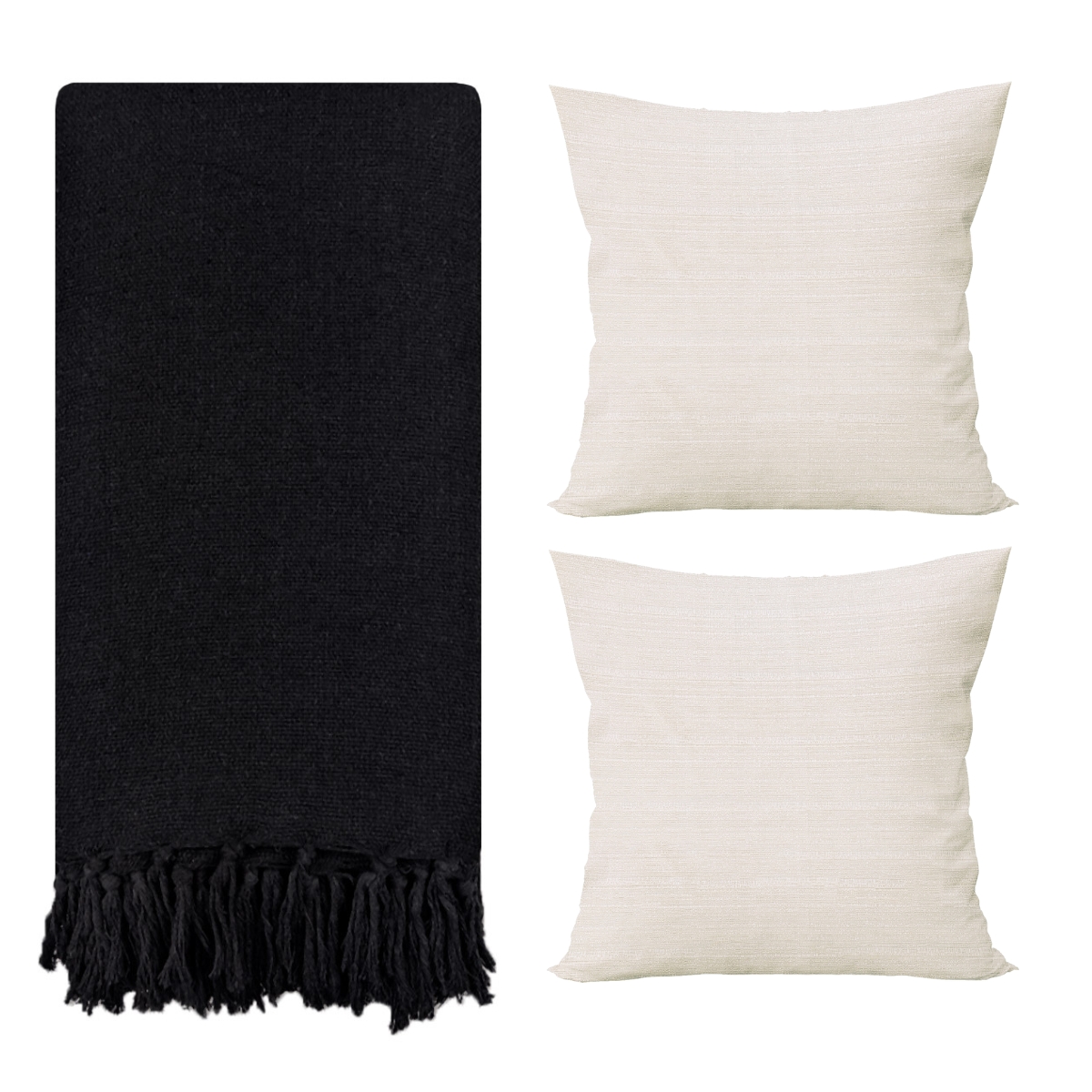 Manta Para Sofá Gigante + Capas de Almofada Decorativa Cor:Preto-Bege
