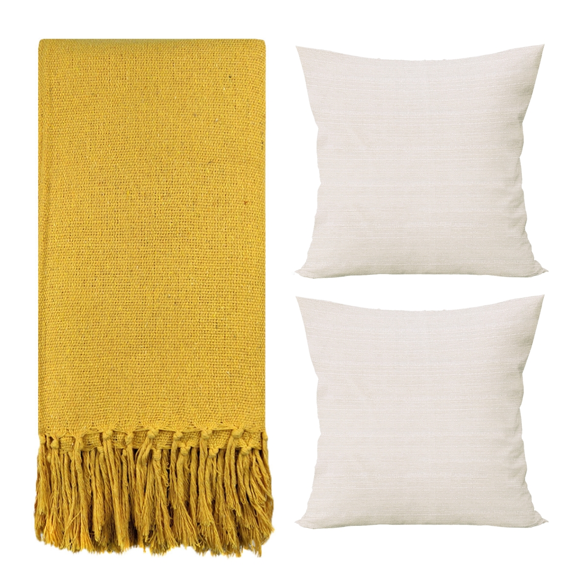 Manta Para Sofá Gigante + Capas de Almofada Decorativa Cor:Amarelo-Bege