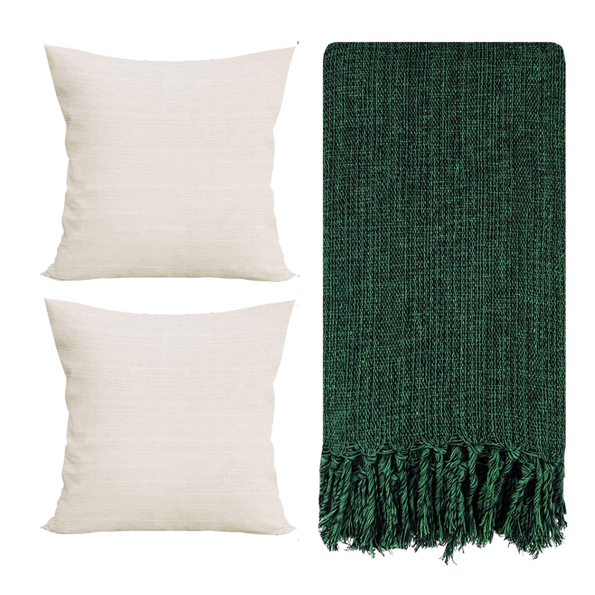Kit 2 Capas de Almofada Linho 42x42cm + Manta De Sofá Verde