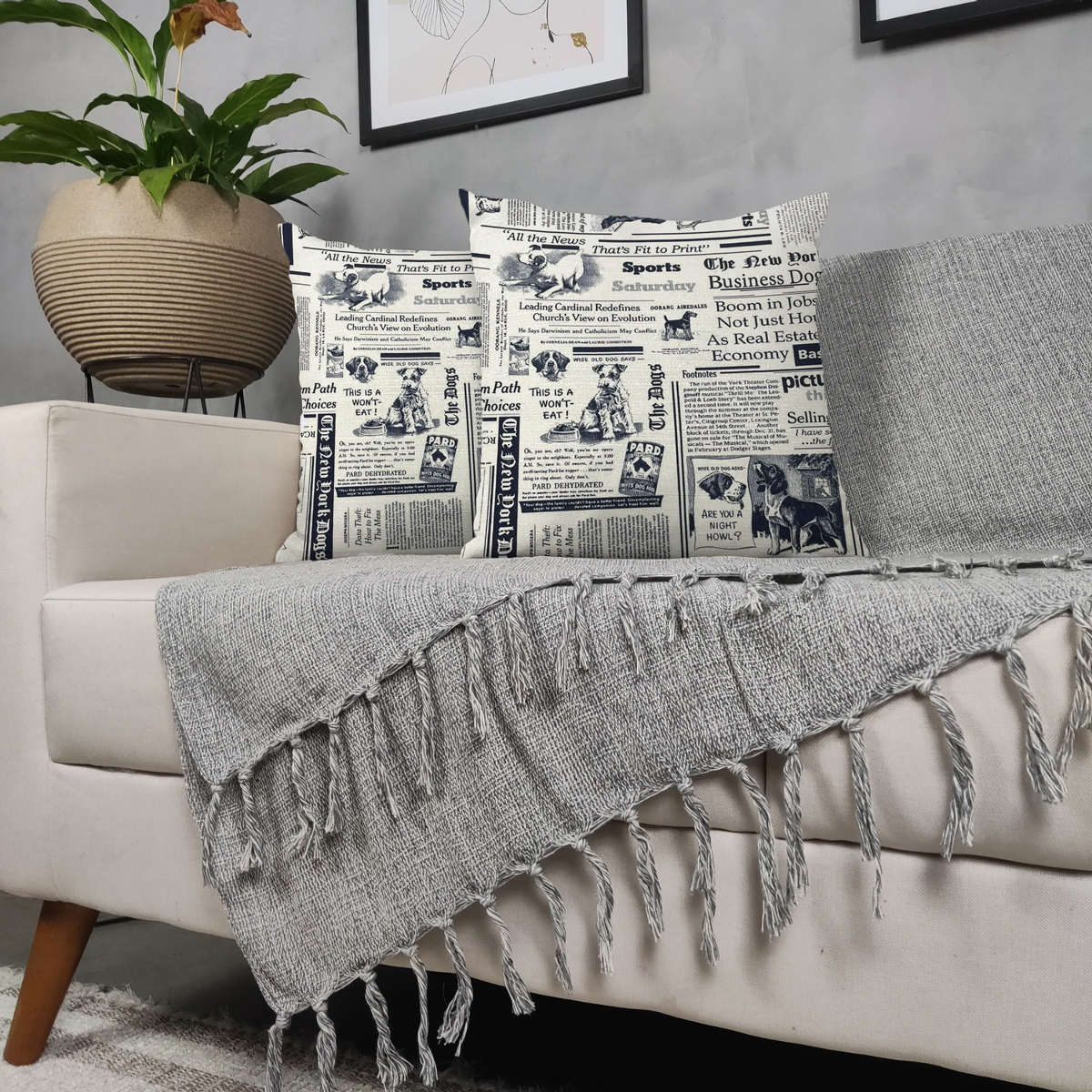 Kit Manta Para Sofá Cinza + 2 Capas De Almofada Com Zíper Cor:01