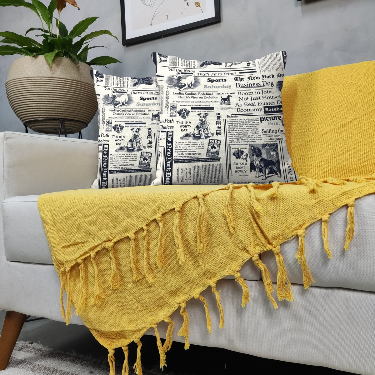 Kit Manta Para Sofá Amarela + 2 Capas De Almofada Com Zíper Cor:06