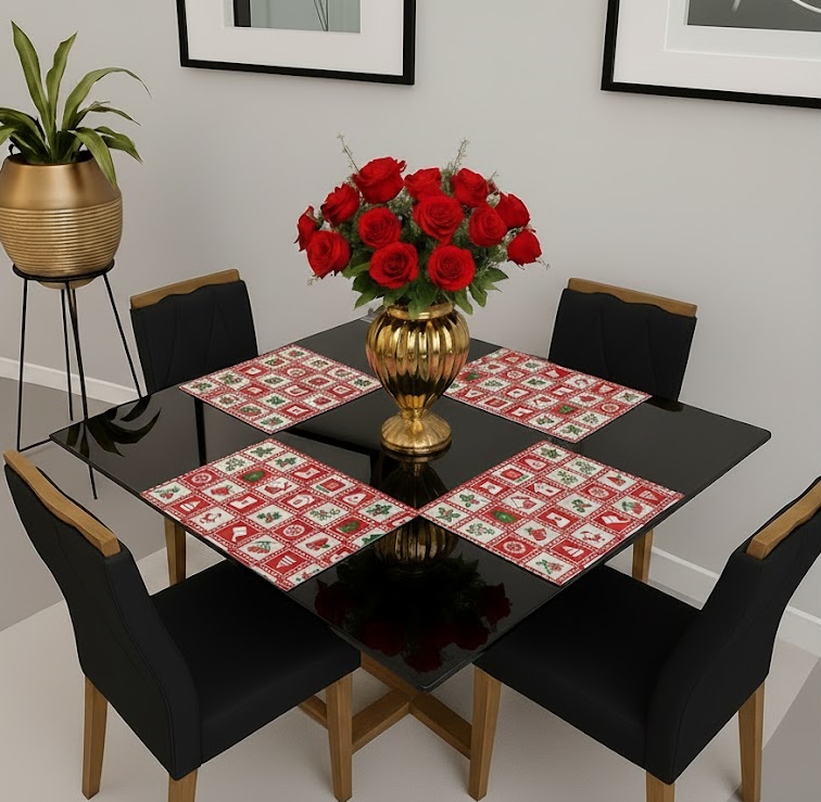Jogo Americano de Tecido - Retangular - Kit 4 Peças - Mesa Posta + Brinde Cor:12