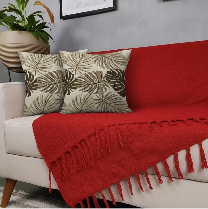 Kit Manta Para Sofá Vermelho + 2 Capas De Almofada Com Zíper Cor:06