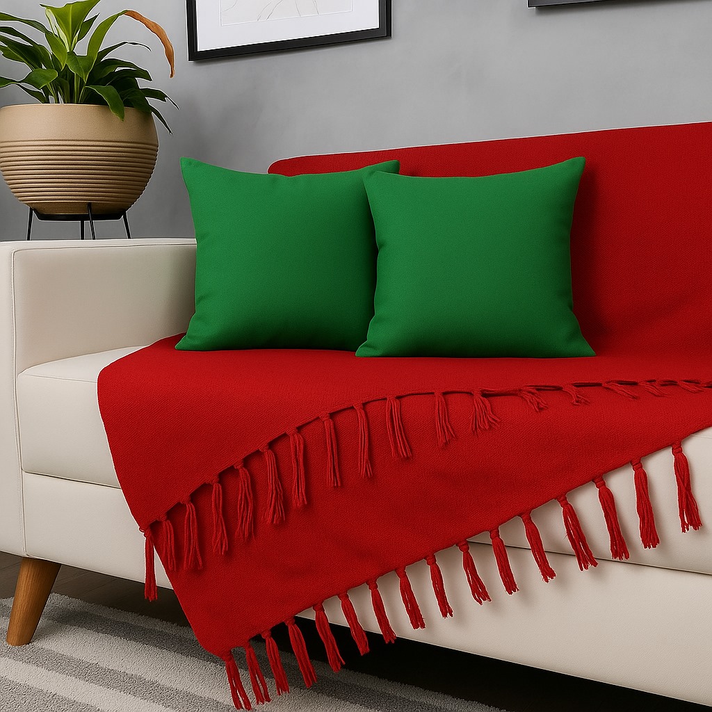 Kit Manta Para Sofá Vermelho + 2 Capas De Almofada Com Zíper Cor:08