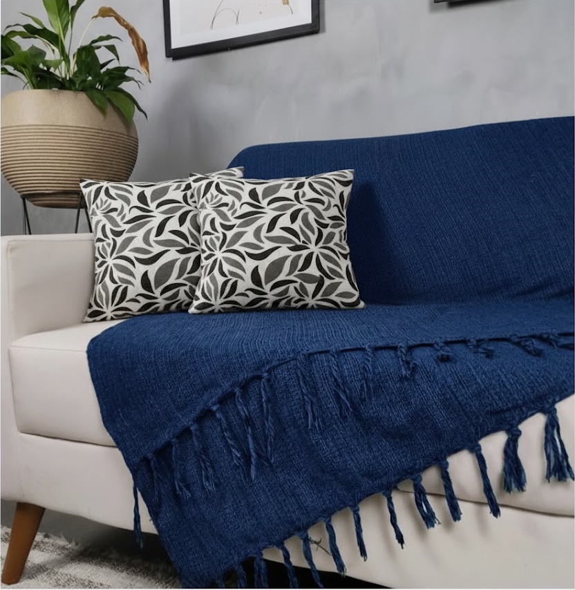 Kit Manta Para Sofá Azul + 2 Capas De Almofada Com. Zíper Cor:09